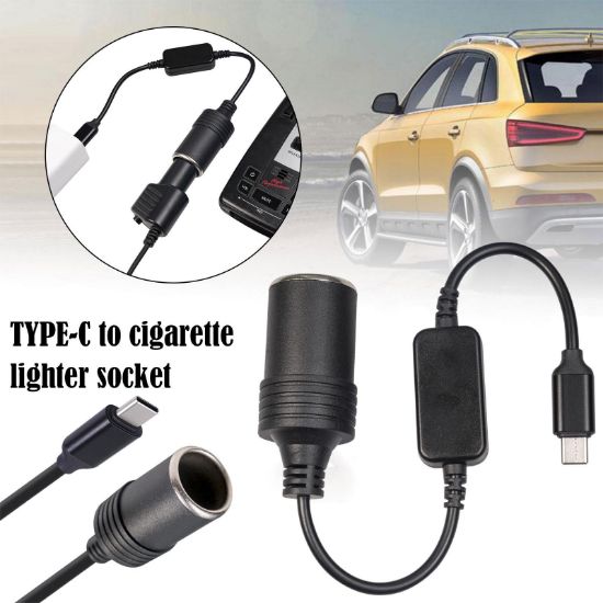 Picture of  Cigarette Lighter Adapter, USB Type-C Male Plug to Cigarette Lighter Adapter Cable for Dash Cam, GPS, Car Led Light Strips