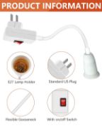 Picture of E27/E26 Plug in Light Bulb Socket Adapter Extender with On/Off Switch, Outlet to Socket Adapter Extension, White