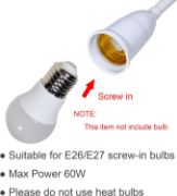 Picture of E27/E26 Plug in Light Bulb Socket Adapter Extender with On/Off Switch, Outlet to Socket Adapter Extension, White