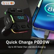 Picture of QC3.0 Fast Charger 7 Colors LED Radio Adapter Music Player Hands-Free BT Car Kit Car MP3 Player FM Transmitter