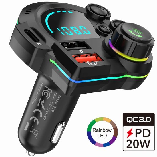 Picture of Car Bluetooth 42W PD & QC3.0 FM Transmitter Car MP3 Player With Stronger Knob Bass Sound Wireless