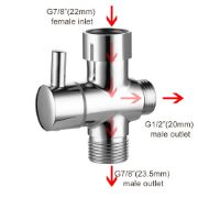 Picture of Shower/Toilet Bidet T Adapter with Shut Off Valve, 3 Way G7/8” or  G1/2” All Metal T Valve  