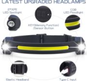 Picture of Rechargeable 230° Wide Beam Head Lamp LED with Motion Sensor for Adults - Camping Accessories Gear, Waterproof