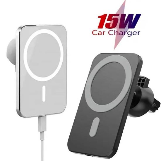 Picture of Magnetic Car Wireless Charger,15W Qi Fast Charging Auto-Clamping Car Mount Air Vent Phone Holder