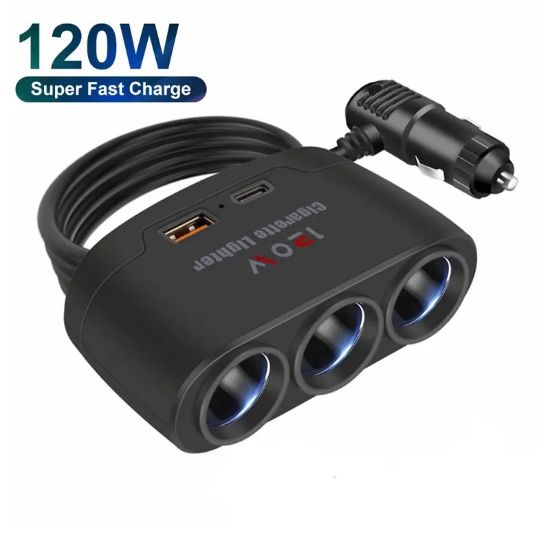 Picture of 3-In-1 Car Charging Plug Adapter Cigarette Lighter Multi Socket Cigar Jack Splitter