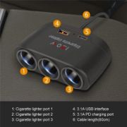 Picture of 3-In-1 Car Charging Plug Adapter Cigarette Lighter Multi Socket Cigar Jack Splitter