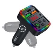 Picture of Rotatable FM Transmitter Car Wireless Handsfree U Disk MP3 Player Colorful Atmosphere Light Type C Dual USB 3.1A Fast Charger