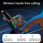 Picture of Rotatable FM Transmitter Car Wireless Handsfree U Disk MP3 Player Colorful Atmosphere Light Type C Dual USB 3.1A Fast Charger