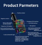 Picture of Rotatable FM Transmitter Car Wireless Handsfree U Disk MP3 Player Colorful Atmosphere Light Type C Dual USB 3.1A Fast Charger