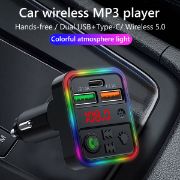 Picture of Rotatable FM Transmitter Car Wireless Handsfree U Disk MP3 Player Colorful Atmosphere Light Type C Dual USB 3.1A Fast Charger