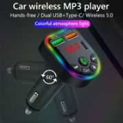 Picture of Rotatable FM Transmitter Car Wireless Handsfree U Disk MP3 Player Colorful Atmosphere Light Type C Dual USB 3.1A Fast Charger