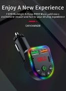 Picture of Rotatable FM Transmitter Car Wireless Handsfree U Disk MP3 Player Colorful Atmosphere Light Type C Dual USB 3.1A Fast Charger