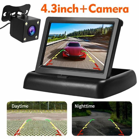 Picture of 4.3 Inch Foldable Car Monitor+Car Reverse Camera with 8LED Lights Car License Plate Camera for Parking, DC12V