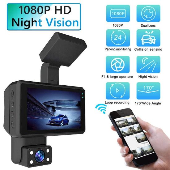 Picture of Wi-Fi 3 Inch IPS Screen Driving Recorder 1080P HD Car DVR 360 degree Super Night Vision G-sensor dual car dash camera