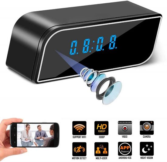 Picture of 4K/1080P 2.4G Wi-Fi Mini Full HD Clock Camera with Movement Detect Night Vision for Home and Office Surveillance